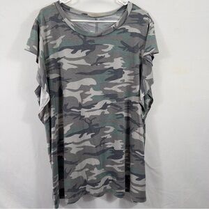 Haptics Womens Curvy Camo Flutter Short Sleeve 3x Top 0876